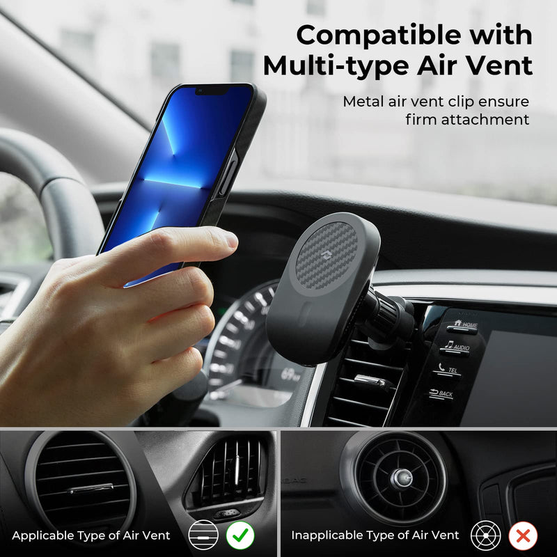  [AUSTRALIA] - PITAKA Magnetic Car Phone Holder Mount for iPhone 13 Series & Galaxy S22 Series [MagEZ Car Mount Lite] Compatible with MagSafe, 360° Adjustable Angle - Air Vent Black (Air Vent)