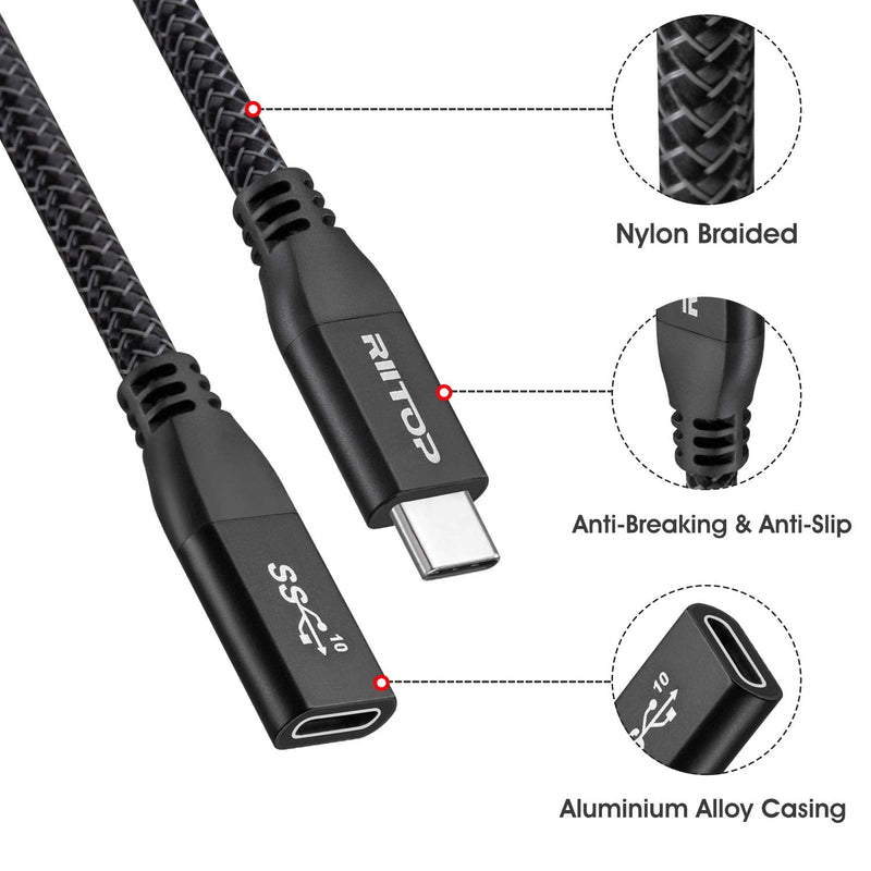  [AUSTRALIA] - USB C Extension Cable 6ft, RIITOP USB Type-C Male to Female (Gen2 10Gbps) Cord Support Charging & Data for Nintendo Switch, MacBook Pro, Dell XPS Black