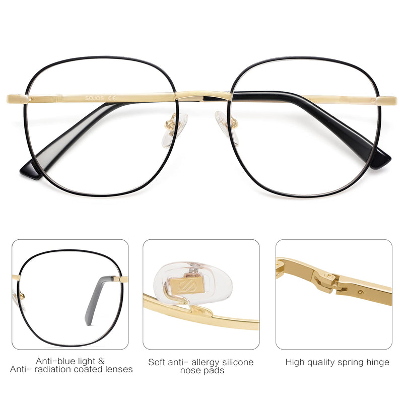  [AUSTRALIA] - SOJOS Designer Women Blue Light Blocking Glasses Stylish Flat Eyewear AURORA SJ1137 Black&gold