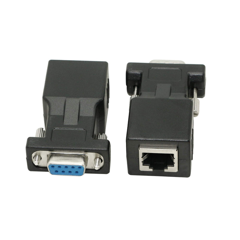 DB9 RS232 to RJ45 Extender, DB9 9-Pin Serial Port Female&Male to RJ45 CAT5 CAT6 Ethernet LAN Extend Adapter Cable-2pcs (2-Adapter) 2-Adapter - LeoForward Australia