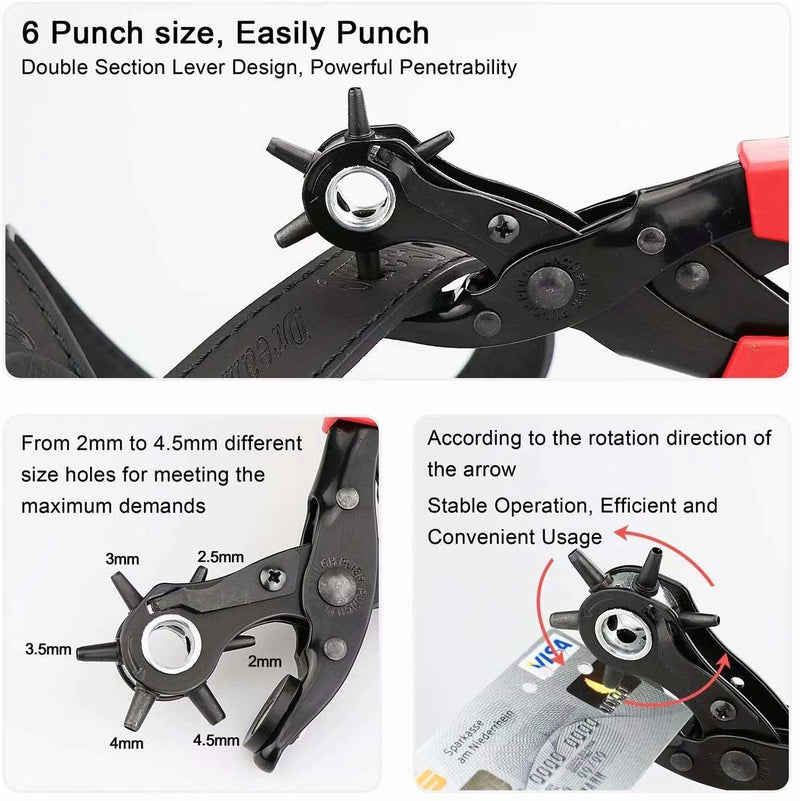  [AUSTRALIA] - Revolving Punch Plier Kit, XOOL Leather Hole Punch Set for Belts, Watch Bands, Straps, Dog Collars, Saddles, Shoes, Fabric, DIY Home or Craft Projects, Heavy Duty Rotary Puncher, Multi Hole Sizes Make Hole Puncher