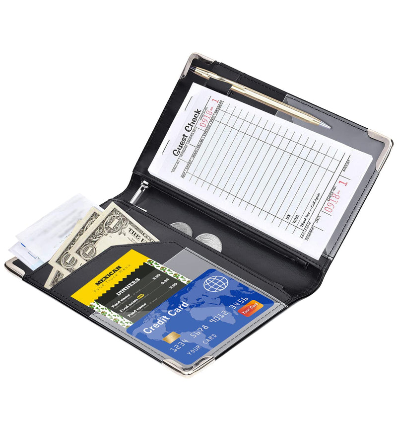  [AUSTRALIA] - Server Books for Waitress - 5x9 Waiter Book Server Wallet with Zipper Pocket, Cute Waitress Book&Waitstaff Organizer with Money Pocket Fit Server Apron Black