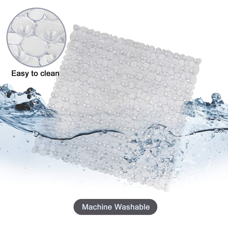  [AUSTRALIA] - WELTRXE Square Shower Mat Non-Slip, 21 x 21 Inches, Pebbles Shower Stall mat with Drain Holes, Suction Cups, Machine Washable Bath and Tub Mat, BPA, Latex, Phthalate Free, Clear Square (21" x 21")