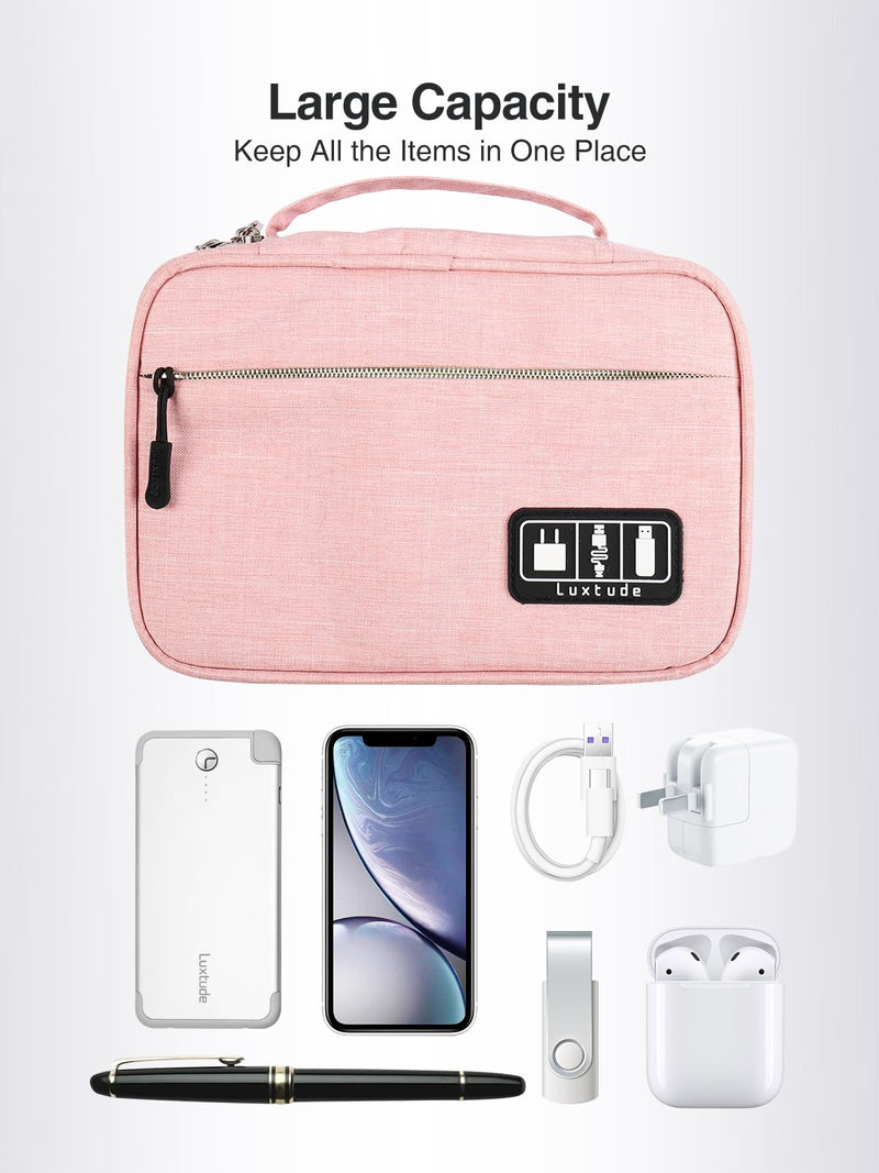  [AUSTRALIA] - Luxtude Electronics Organizer Travel Case, Small Tech Organizer, Charger Pouch, Travel Tech Bag, Portable Electronics Bag, Travel Essentials for Apple Accessories/Magic Mouse/SD/Cash/Card/Pen, Pink Hard Blue