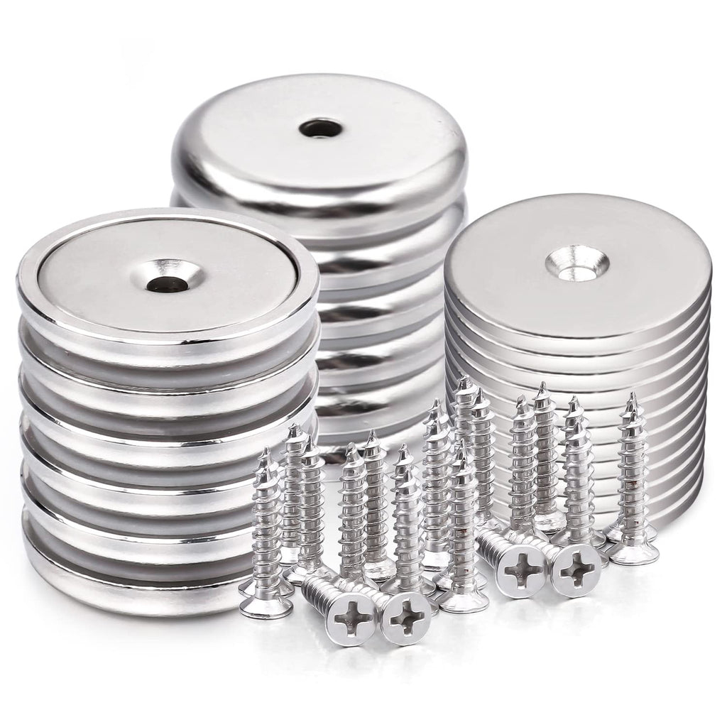  [AUSTRALIA] - LOVIMAG Neodymium Cup Magnets，95 lbs Holding Force Strong Rare Earth Magnets with Countersunk Hole and Matching Iron Sheet and Screw Ideal for Holding Tools Lifting, Hanging, Diameter 1.26 inch 32mm 12+12p