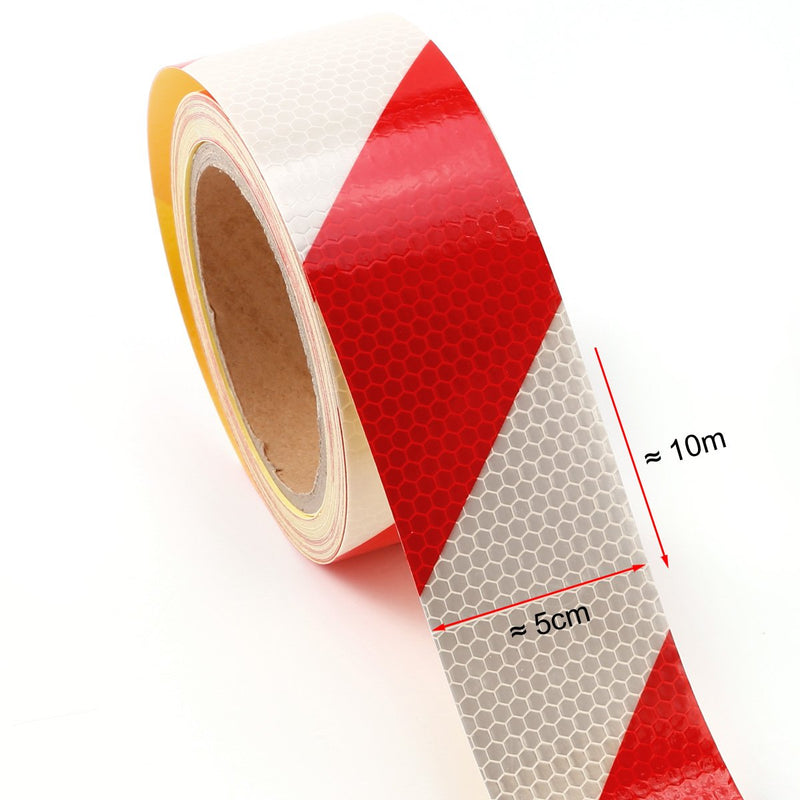  [AUSTRALIA] - 10M Reflective Safety Warning Conspicuity Tape Sticker Roll Film Trailer Camper (Red White) Red & White