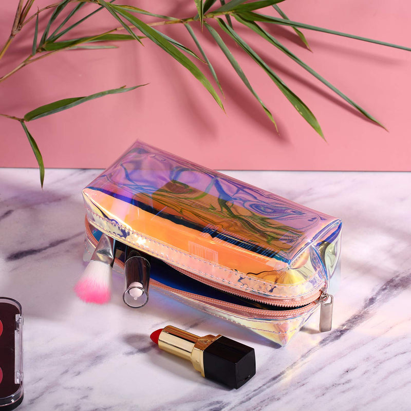 4 Pieces Holographic Makeup Bag Iridescent Cosmetic Pouch Cosmetic Bag Portable Waterproof Toiletries Bag for Women Girls - LeoForward Australia