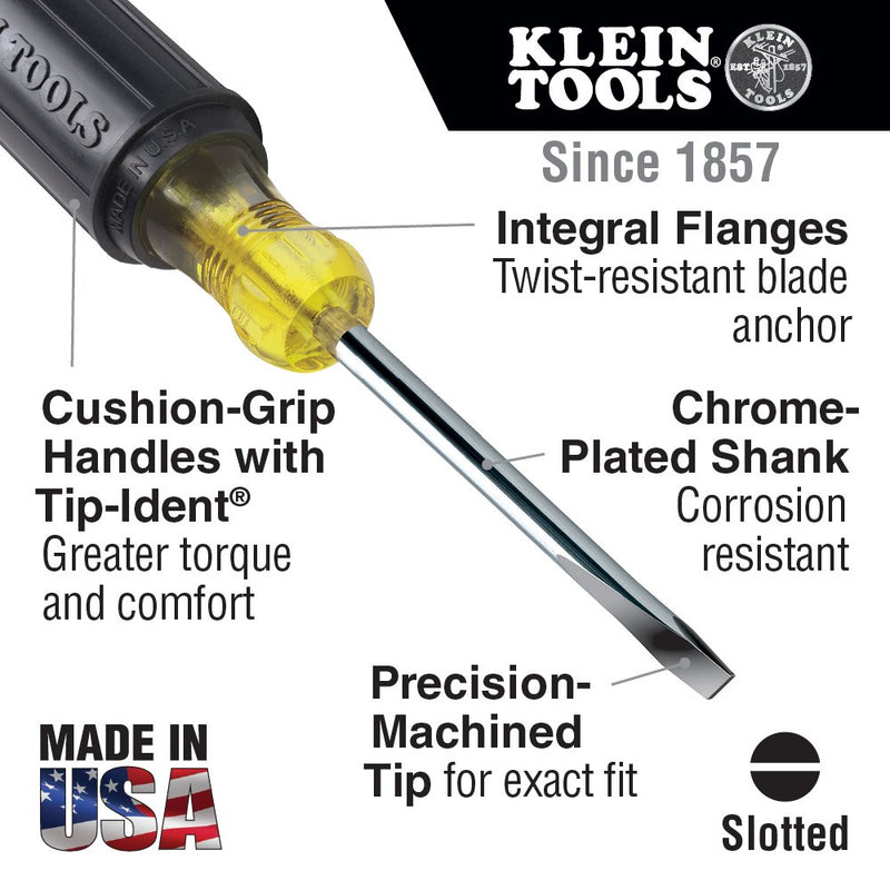  [AUSTRALIA] - Klein Tools 602-10 Flathead Screwdriver with 3/8-Inch Keystone Tip, 10-Inch Heavy Duty Round Shank 3/8 inch Tip, 10 inch Shank