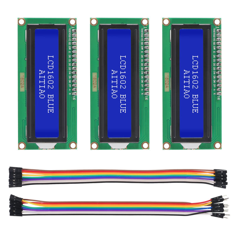  [AUSTRALIA] - AITIAO 3 Pack 1602 LCD Display Module IC I2C TWI 16x2 Characters Serial Interface Adapter LCD Module for Arduino Raspberry Pi TinkerBoard Nanopi BPI STM32 DIY Maker Project IoT (Blue Display) Blue Display