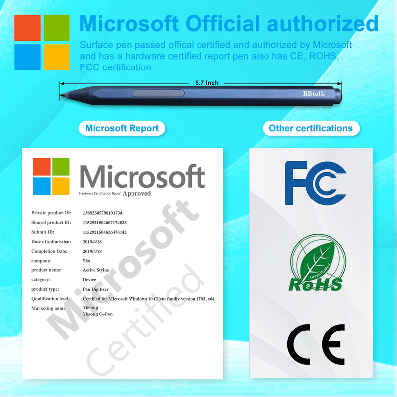  [AUSTRALIA] - Surface Pen, Official Authorized Stylus for Microsoft Surface Pro X/8/7/6/5/4/3 Surface 3, Go 3/Go 2/Go Book 3/2/1 Laptop 4/3/2/1 Studio 2/1, Magnetic Adsorption, Palm Rejection Stylus Pen (Blue) Blue