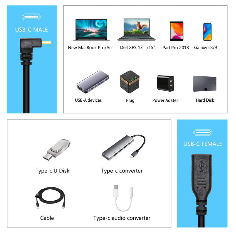  [AUSTRALIA] - SinLoon USB C Extension Cable Type C Male to Female Short Cable Right Angle 90 Degree USB 3.1 10Gbps Fast Charging 4K HD Video Audio Data Transfer Cord for Laptop & Tablet & Mobile Phone (-)