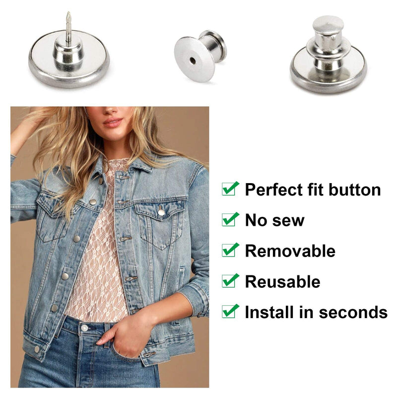 TOOVREN 12 Sets Button Pins for Jeans, 6 Styles Jean button replacement, No Sew Instant Button 17mm, Jean Replacement Metal Buttons to Extend or Reduce 1" to Any Pants Waist Size in Seconds - LeoForward Australia