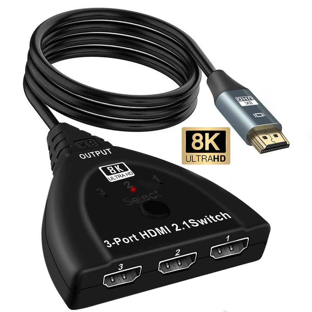  [AUSTRALIA] - HDMI Switch 4K 120Hz, 3.9FT HDMI Cable, NEWCARE 8K HDMI 2.1 Switch Splitter, HDMI Splitter 3 in 1 Out Supports VRR, HDR, HDCP 2.3, HDMI Hub for Xbox PS4 PS5 Roku Apple TV Projector with 3.9ft cable