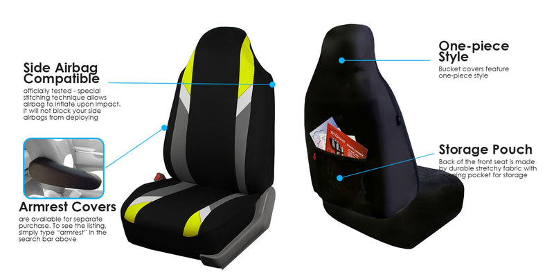  [AUSTRALIA] - FH Group FB133YELLOW102 Bucket Seat Cover (Supreme Modernistic Airbag Compatible (Set of 2) Yellow)