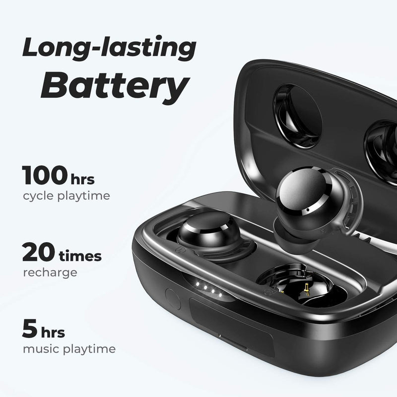  [AUSTRALIA] - Wireless Earbuds, Tribit 100H Playtime Bluetooth 5.0 IPX8 Waterproof Touch Control True Wireless Bluetooth Earbuds with Mic Earphones in-Ear Deep Bass Built-in Mic Bluetooth Headphones, FlyBuds 3 Black small