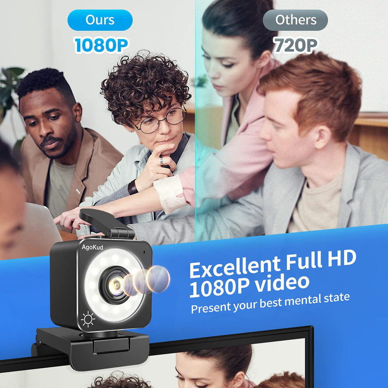  [AUSTRALIA] - 1080P Web Camera, Computer Camera with Microphone, 3 Level Brightness Ring Light, FHD Streaming Webcam for Google Meet, Xbox Gamer, Facebook, YouTube Streamer, with Tripod, Webcam Cover