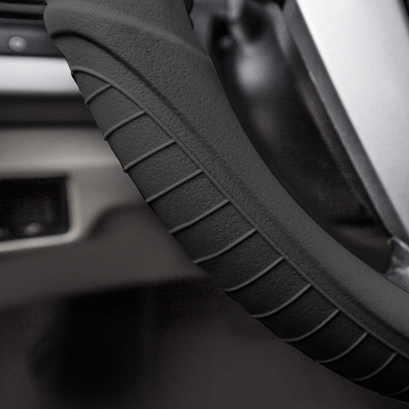  [AUSTRALIA] - Universal Silicone Car Steering Wheel Cover Anti-slip Massaging Grip for Car Truck Suv Van 14"15"16"(Black) Black