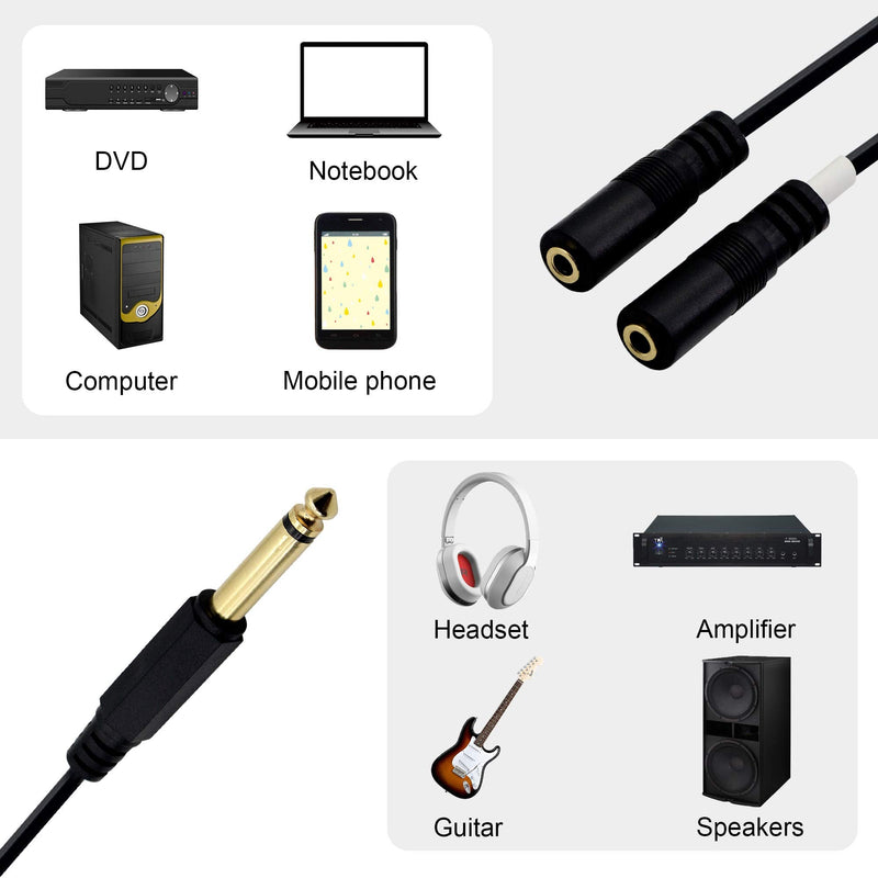  [AUSTRALIA] - 1/4"to 1/8" TRS/TRRS Adapter 6.35mm Male to 3.5mm Female Stereo Audio Cable Y-Splitter Adapter for Amplifiers, Guitars, Pianos, Home Theater Equipment Etc.