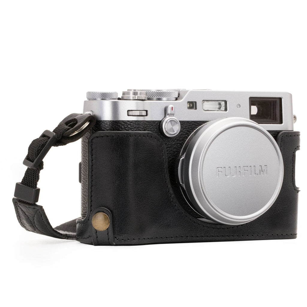  [AUSTRALIA] - Megagear MG1281 Fujifilm X100F Ever Ready Genuine Leather Camera Half Case & Strap with Battery Access, Black