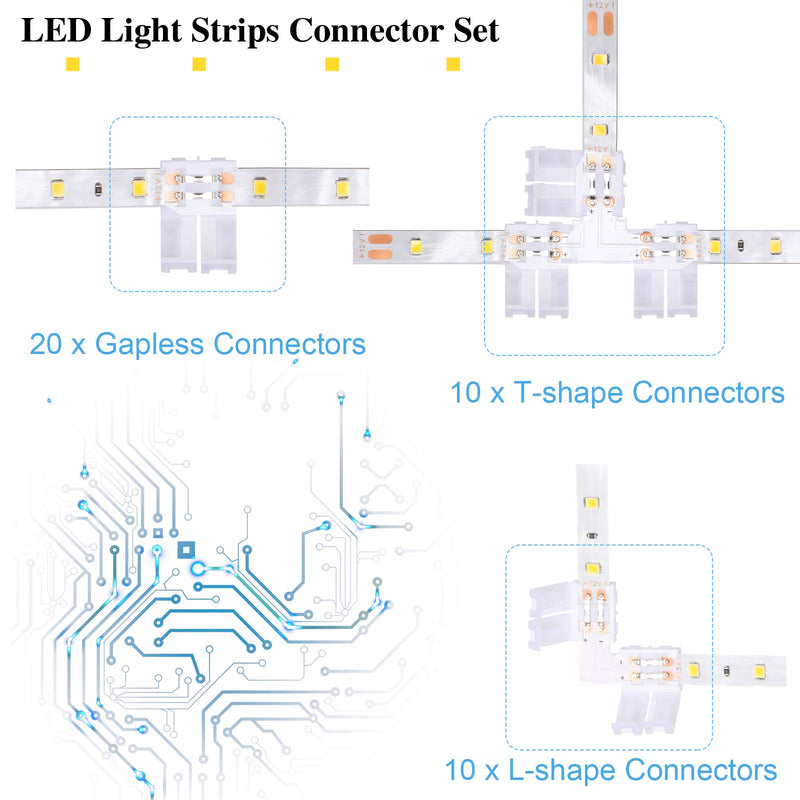  [AUSTRALIA] - 40 Pieces LED Strip Lights Connectors 2 Pin RGB Strip Lights Connector T Shape Solderless LED Adapter Light Connectors L Shape RGB LED Connector for SMD 3528 2835 LED Strip Light (8 mm) 8 mm