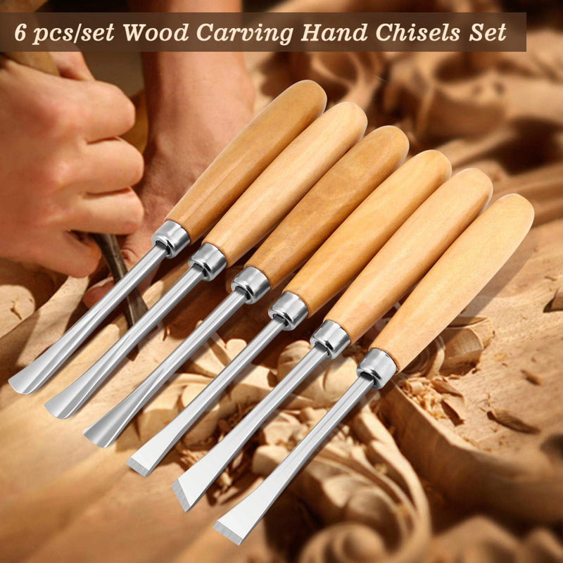  [AUSTRALIA] - 6 pcs Wood Carving Hand Chisels Set Hand Chisels Carving Tools Wood Carving Kit Woodworking Tool Carpentry Tools