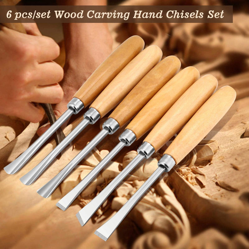  [AUSTRALIA] - 6pcs Professional Wood Carving Hand Chisels Set DIY Woodworking Sculpting Tools for DIY Art Craft Carpentry