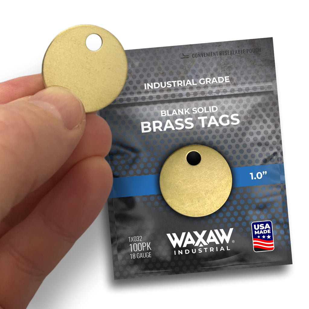  [AUSTRALIA] - 1” Solid Brass Stamping Tags (100 Pack) Industrial Grade 0.040” Blank Chits for Pipe Valves, Keys, Tool and Equipment Labeling USA Made 1 100 Pack