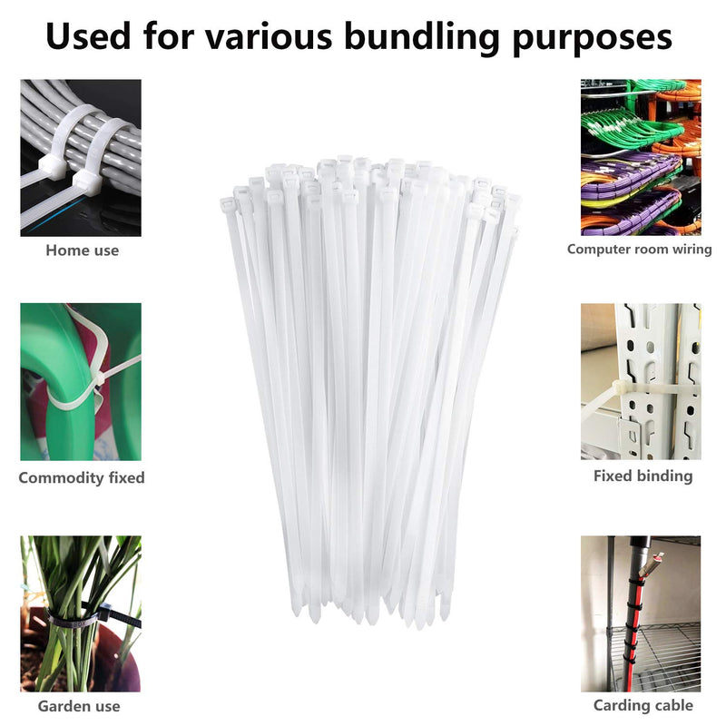  [AUSTRALIA] - Pasow Cable Zip Ties Heavy Duty Self-Locking Nylon Wire Ties for Cables, Pack of 100 (8 Inch, White) 8 Inch