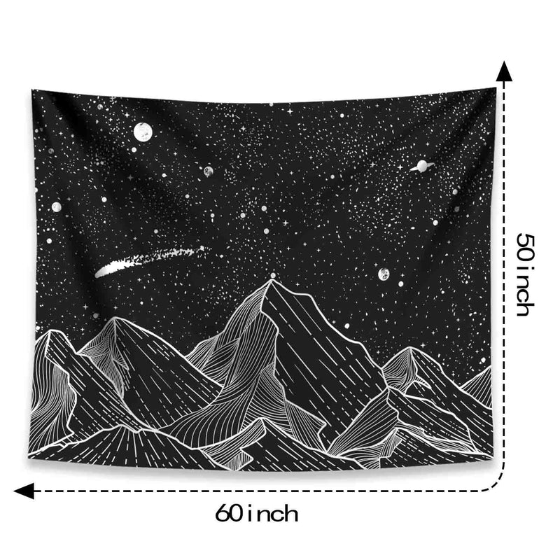  [AUSTRALIA] - Zussun Mountain Moon Tapestry Wall Hanging Stars Black and White Art Tapestry Home Decor (50" x 60") 50" x 60"