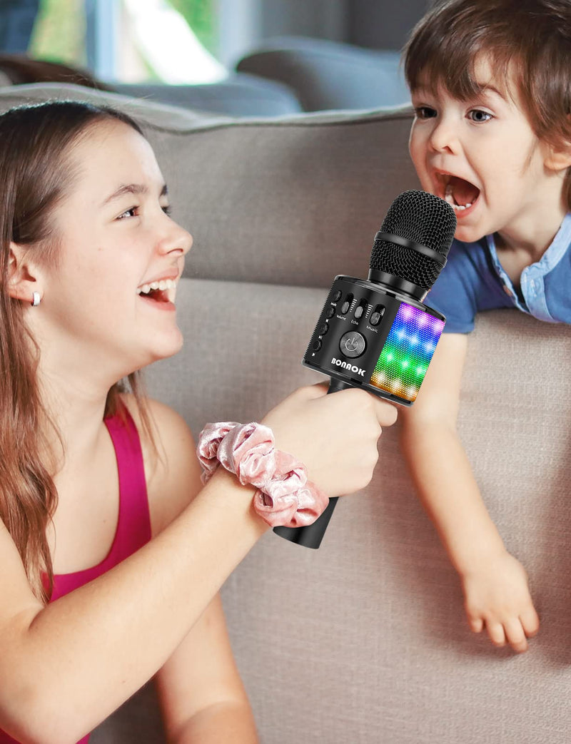  [AUSTRALIA] - BONAOK Karaoke Microphone Gift, Fun Wireless Bluetooth Karaoke Mic Music Player Toys for Boys Gifts Teens 5-17 Years Old Birthday Christmas(Black) Black
