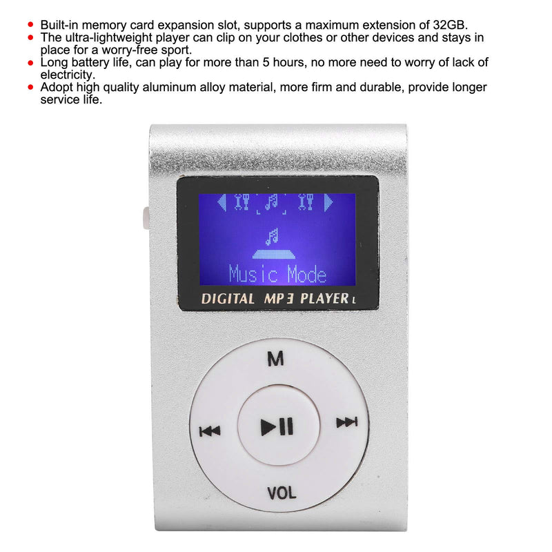  [AUSTRALIA] - Faceuer MP3 Player, Portable Mini Music Player Back‑Clip LCD Screen MP3 Music Player for Walking Running, with Earphone(Silver) Silver