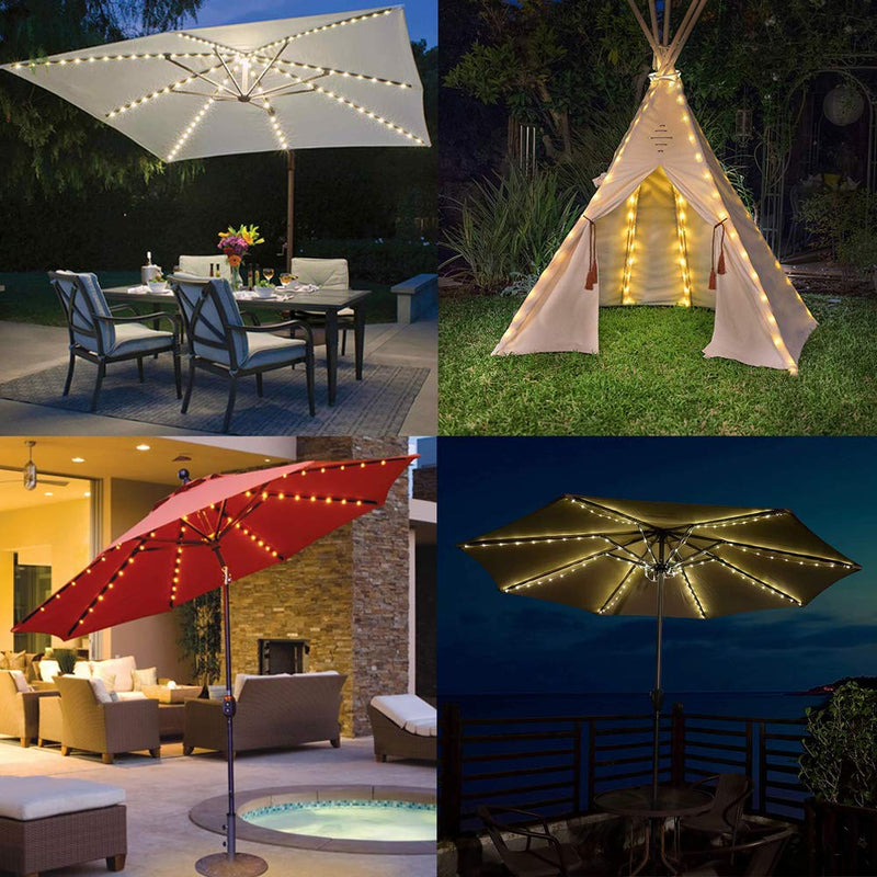  [AUSTRALIA] - Patio Umbrella Lights PULIVIA Strings Lights 104 LEDs 8 Lighting Modes with Remote Control, Battery Operated Waterproof Umbrella Lights for Indoor Outdoor, Warm White Battery not Included Warm White-yellow