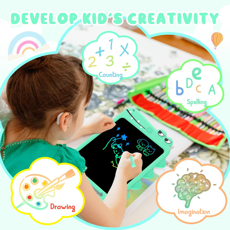  [AUSTRALIA] - Cartoon LCD Writing Tablet,10 inch Drawing Doodle Board with Colorful Screen, Erasable Reusable Graffiti Handwriting Tablet for 3-8 Years Boys Girls Toy Gifts for Toddler Educational Learning Travel 10 inch Green Crocodile