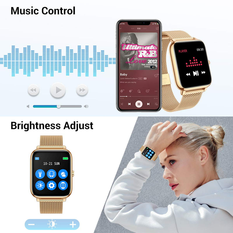  [AUSTRALIA] - CanMixs Smart Watch for Android Phones iOS Waterproof Smart Watches for Women Men Sports Digital Watch Fitness Tracker Heart Rate Blood Oxygen Sleep Monitor Touch Screen Compatible Samsung iPhone P22gold-S