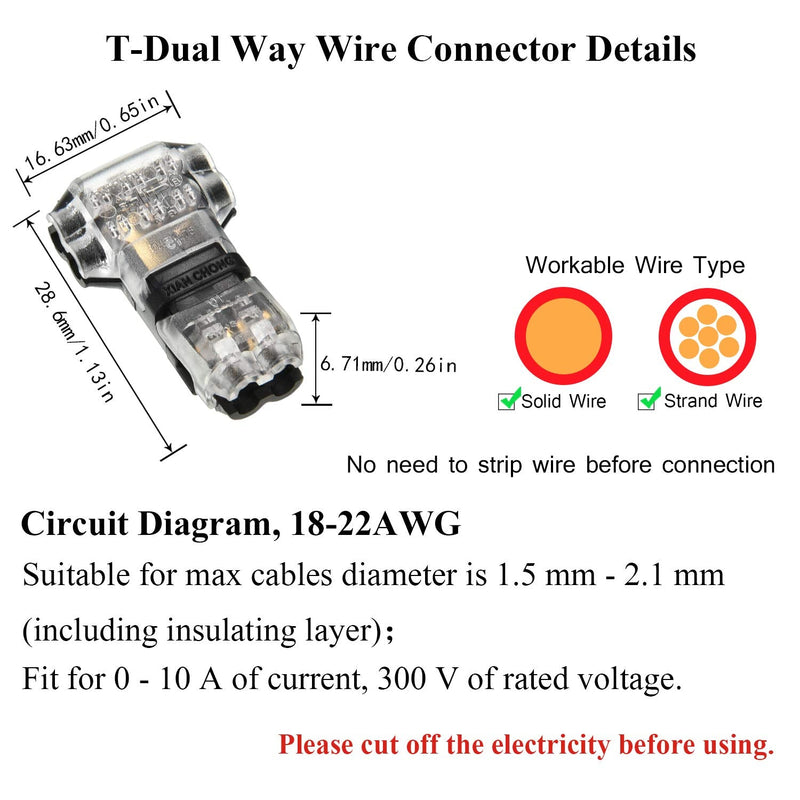  [AUSTRALIA] - Tatuo 15 Pieces of 2 Pin 2 Way Wire Connectors Low Voltage Universal Compact Wire Connectors without Wire-Stripping for 18-22 AWG Cable, T Tape