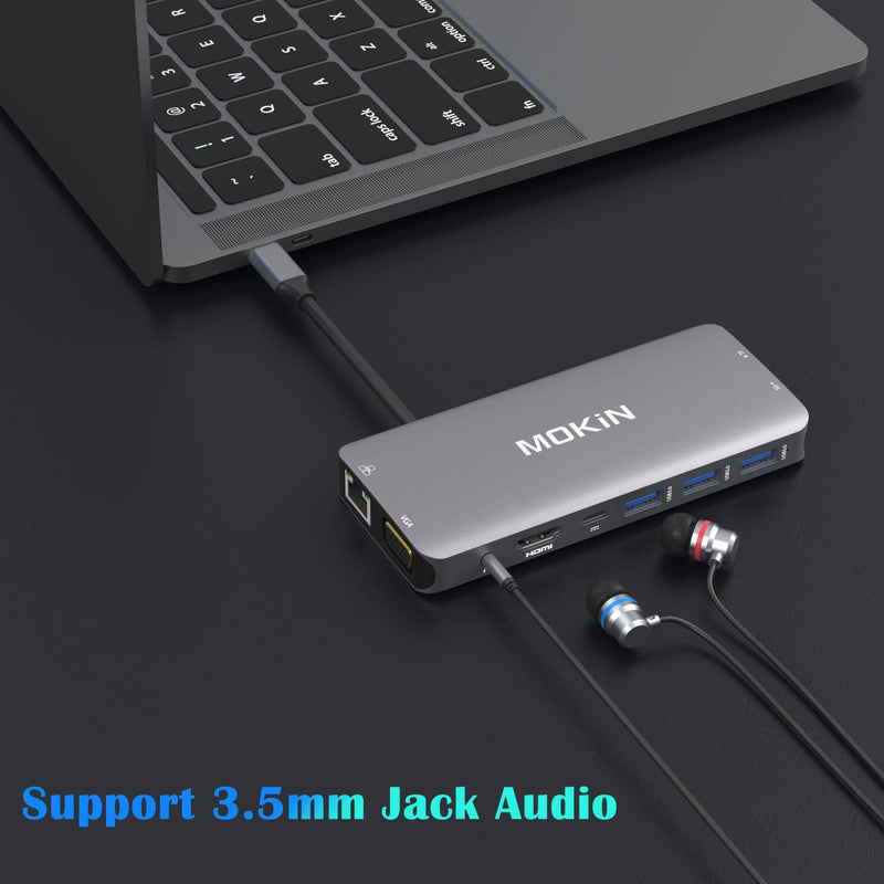  [AUSTRALIA] - USB C Hub Multiport Adapter - 10 in 1 Portable Dongle with 4K HDMI, VGA, Ethernet, 3 USB Ports, Audio, PD Charger, SD/Micro SD Card Reader Compatible for MacBook Pro, XPS More Type C Devices. Gray