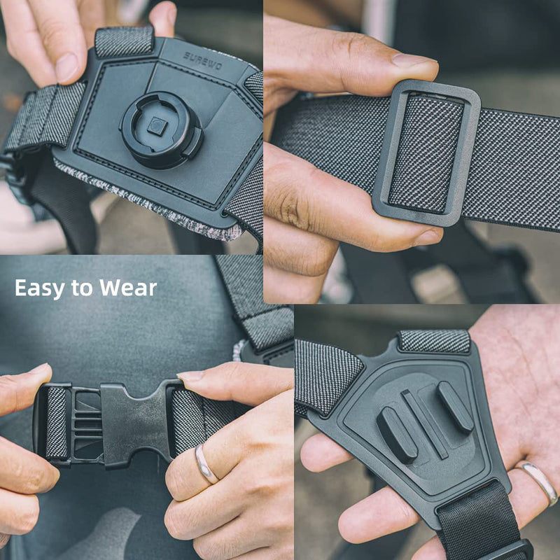  [AUSTRALIA] - SUREWO Adjustable Chest Strap Mount Compatible with GoPro Hero 11/10/9/8/7/6/5 Black,DJI Osmo Action 3/2,Insta 360 ONE R and Most Action Cameras