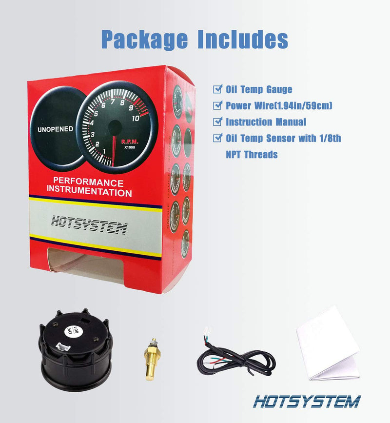  [AUSTRALIA] - HOTSYSTEM 7 Color Oil Temperature Gauge Kit 40-140 Celsius Pointer & LED Digital Readouts 2-1/16" 52mm Black Dial for Car Truck