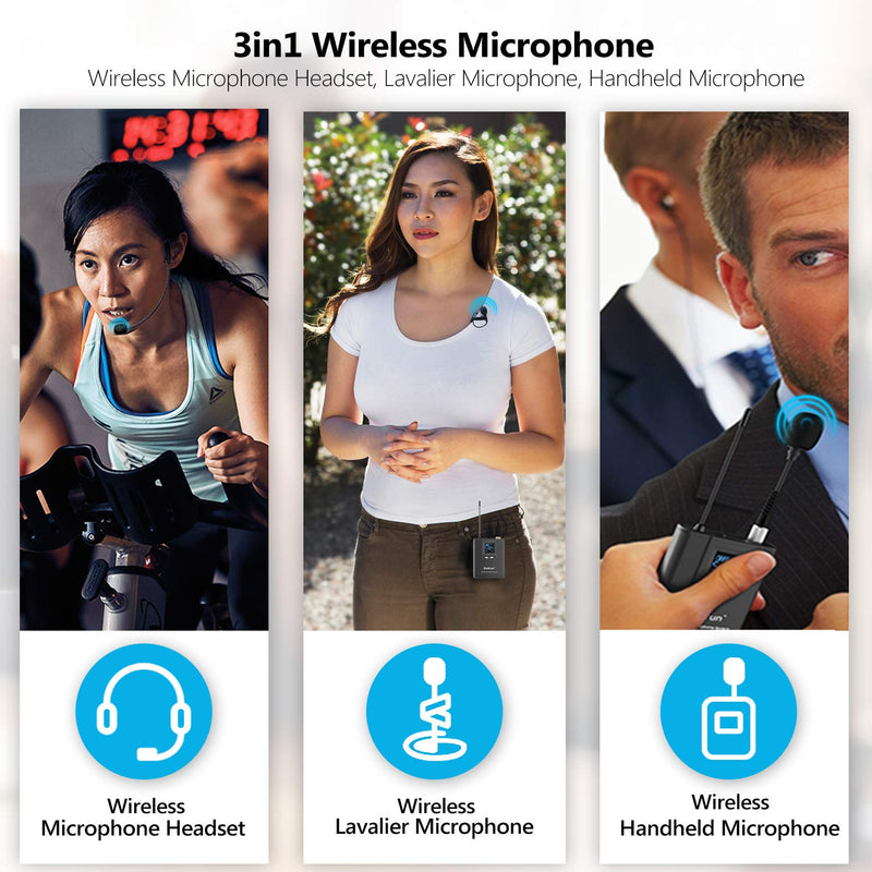  [AUSTRALIA] - UHF Wireless Lavalier Lapel Microphone System/Headset Mic/Stand Mic, 165ft Range, Bietrun, Rechargeable Transmitter Receiver, 1/4" Output, for iPhone,Android,PA Speaker,DSLR Camera,YouTube, Recording