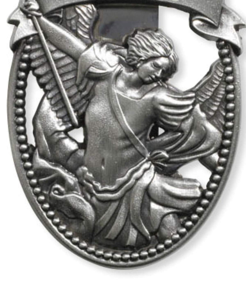  [AUSTRALIA] - Sacred Traditions Silver Tone Zinc Alloy Archangel St Michael Protect Us Visor Clip, 2 1/4 Inch