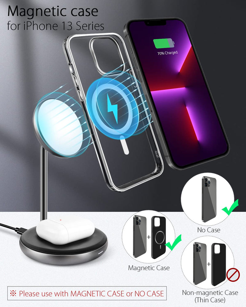  [AUSTRALIA] - TWOPAN Wireless Charger iPhone 13, Aluminum 2-in-1 iPhone Mag-Safe Charger Stand & 4 ft USB C Cable, Magnetic Wireless Fast Charging Station for iPhone 13/12/Pro Max/Mini, AirPods Pro/2 (No Adapter)