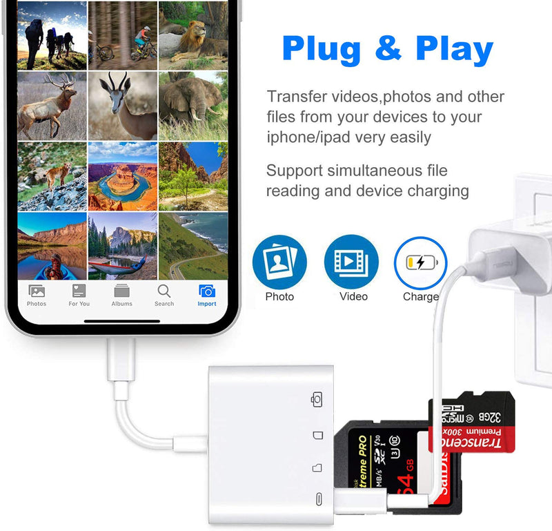  [AUSTRALIA] - SD Card Reader for iPhone 4 in 1 SD Card Adapter Micro SD Card Reader for iPad Trail Camera Viewer Portable Memory Card Reader Plug and Play