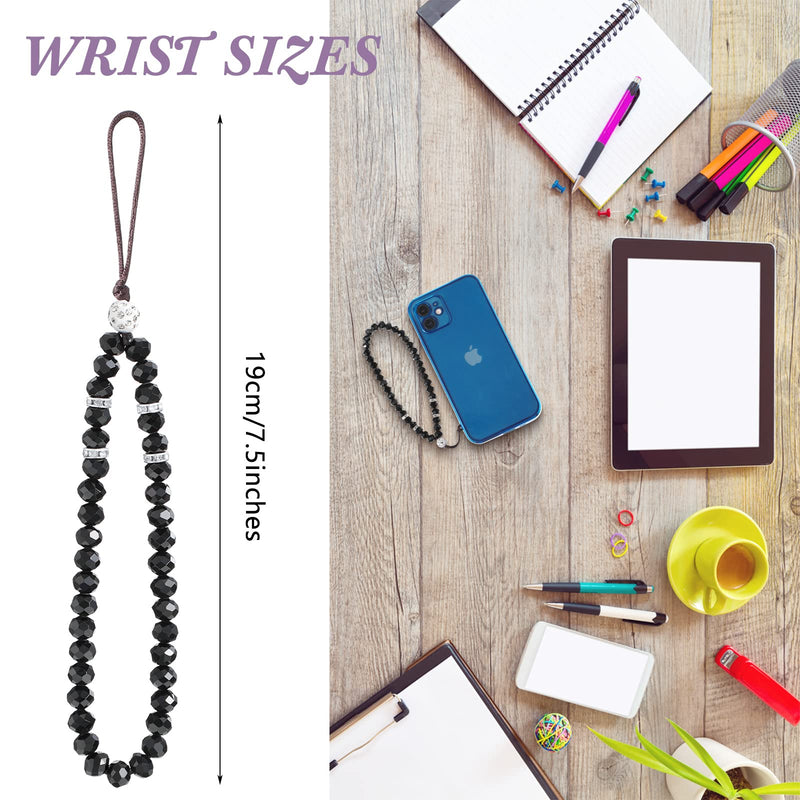  [AUSTRALIA] - 3 Pieces Cell Phone Lanyard Strap Phone Charm Bling Crystal Beads Hand Wrist Lanyard Strap Beaded Women's Wristlet Black, Purplish Red, Purple