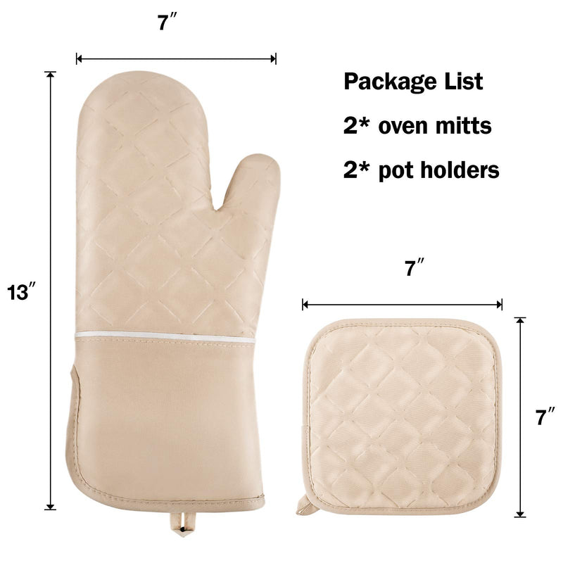  [AUSTRALIA] - MIZATTO Oven Mitts and Pot Holders 4pcs Set – Kitchen Oven Glove High Heat Resistant 500 Degree Oven Mitts and Potholder with Non-Slip Surface & Cotton Lining for Baking, BBQ, Cooking (Beige) Beige