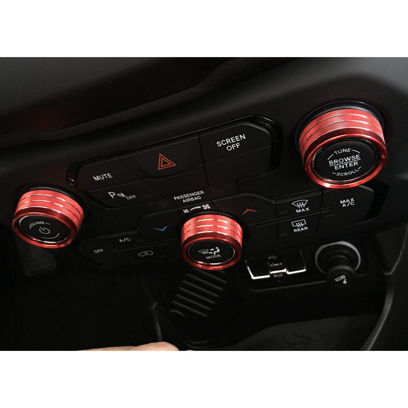  [AUSTRALIA] - JeCar Air Conditioner Switch Knob Cover Aluminum Alloy Audio Trim Cover for 2018-2019 Jeep Renegade, Red