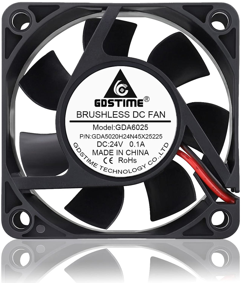  [AUSTRALIA] - GDSTIME 60mm x 60mm x 25mm 6cm 2 Wire Dc 24v Brushless Cooling Fan