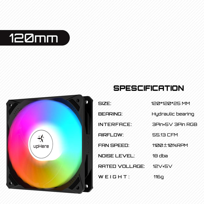  [AUSTRALIA] - upHere 120mm 5V ARGB Case Fan 3-Pin High Airflow Long Life ARGB LED for Computer Cases Cooling,3-Pack,NK123+3-3