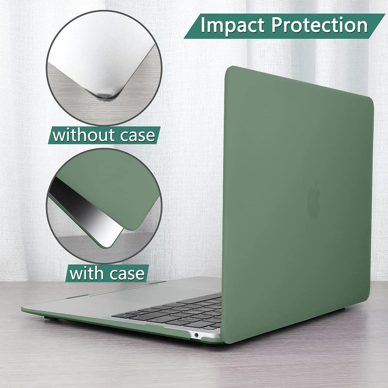  [AUSTRALIA] - DONGKE for MacBook Air 13 inch Case 2021 2020 2019 2018 Release A2337 M1 A2179 A1932, Plastic Hard Shell Case & Keyboard Cover Only Compatible with MacBook Air 13 inch Retina Fits Touch ID, Green Midnight Green 2