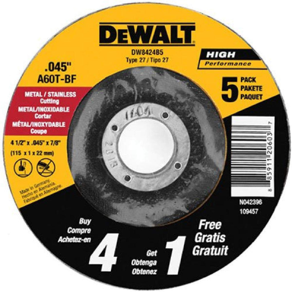  [AUSTRALIA] - DEWALT Cutting Wheel, All Purpose, 4-1/2-Inch, 5-Pack (DW8424B5)