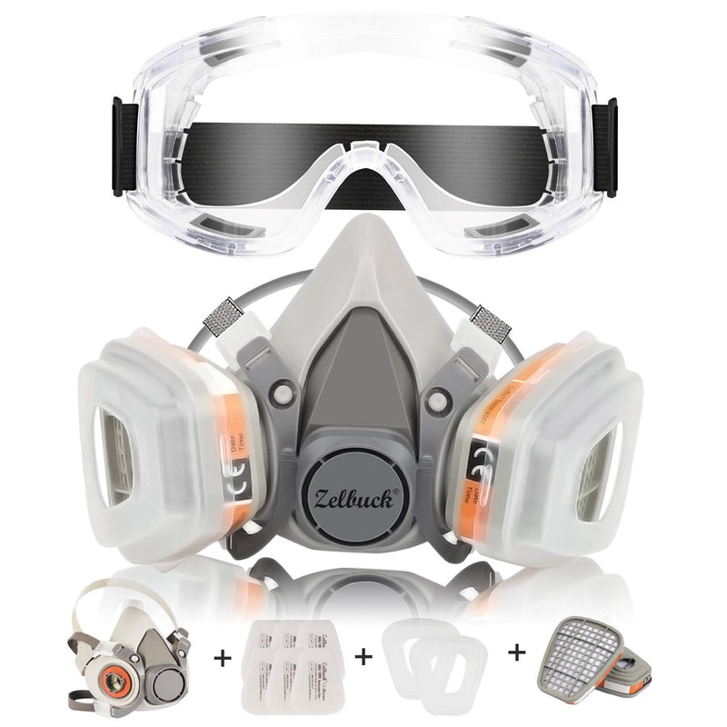  [AUSTRALIA] - Zelbuck Professional Reusable Half Face Cover with Goggles - Equipped with 2 filters and 6 filter cotton for craftsmen, DIY enthusiasts, paint spraying and pesticide etc